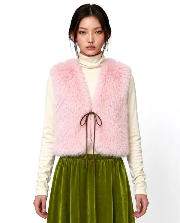 Stylish Pink Plush Vest, Warm and Elegant