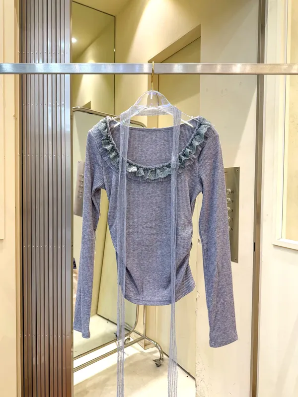 Elegant Lace Trim Long Sleeve Top, Showcasing Charming Qualities