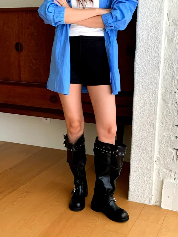 Stylish Black Knee-High Boots - Comfortable and Versatile 865