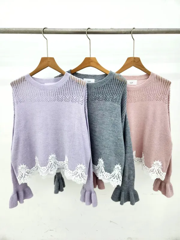 Elegant Lace Trim Sweater - Comfortable and Stylish