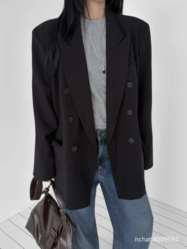 Classic Double-Breasted Black Suit Jacket