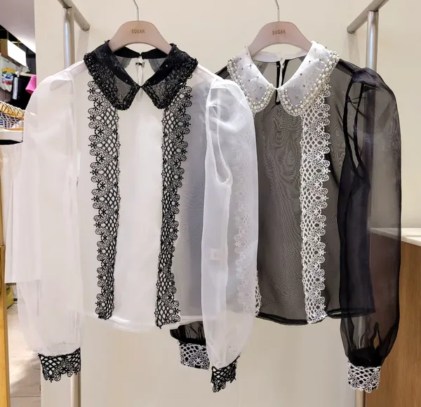 Elegant Lace Panel Women's Top with Fashionable Sheer Design