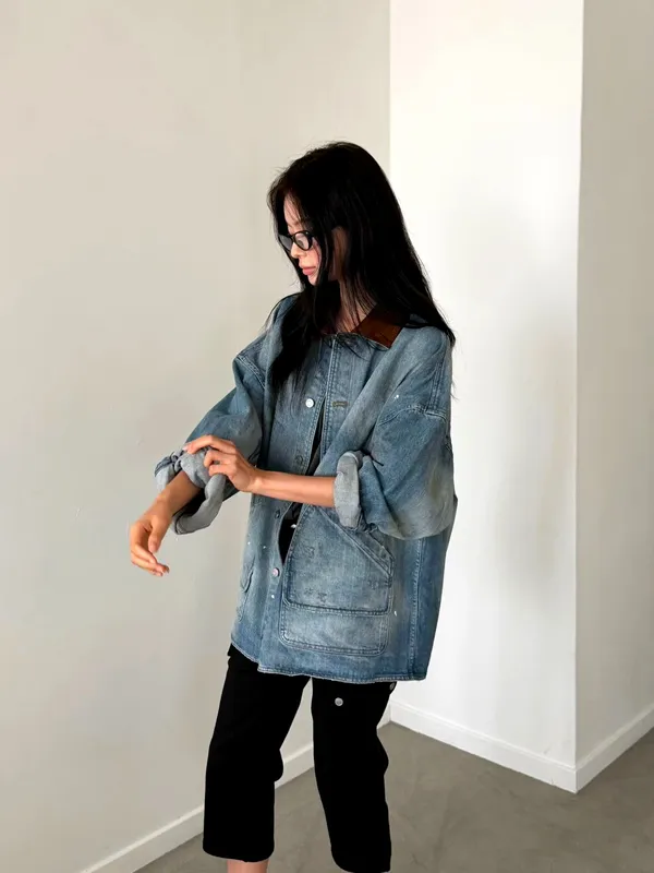 Jaket Denim Wanita Kasual Bergaya, Potongan Longgar
