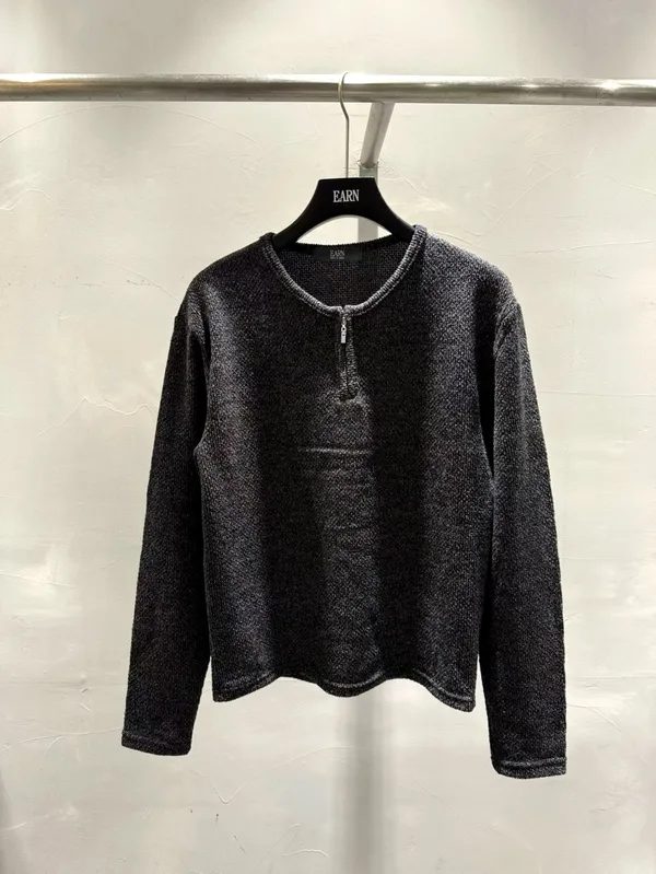 Stylish Men's Round Neck Zip-Up Top, Comfortable and Versatile