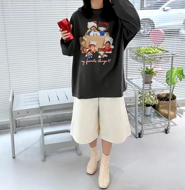 เสื้อยืดหลวมลายการ์ตูนน่ารัก สไตล์สบายๆ