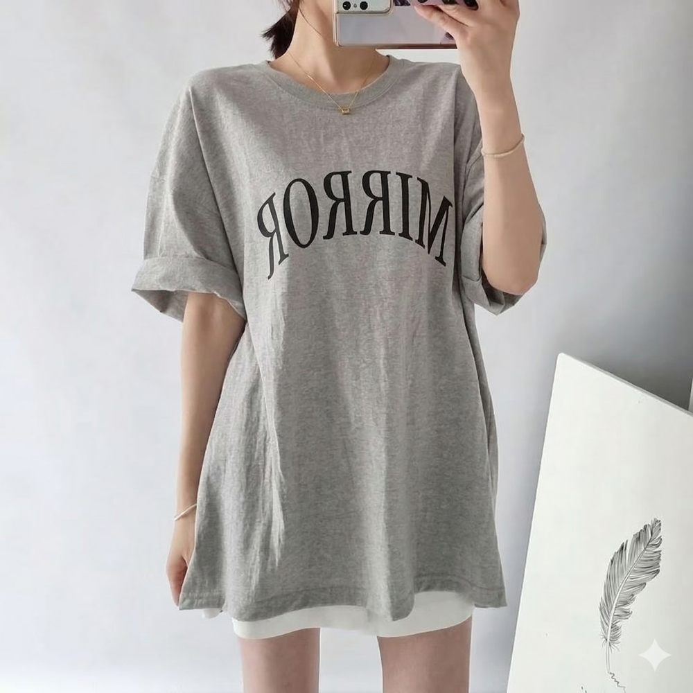T-Shirt Cetakan Huruf Longgar, Gaya Kasual Bergaya