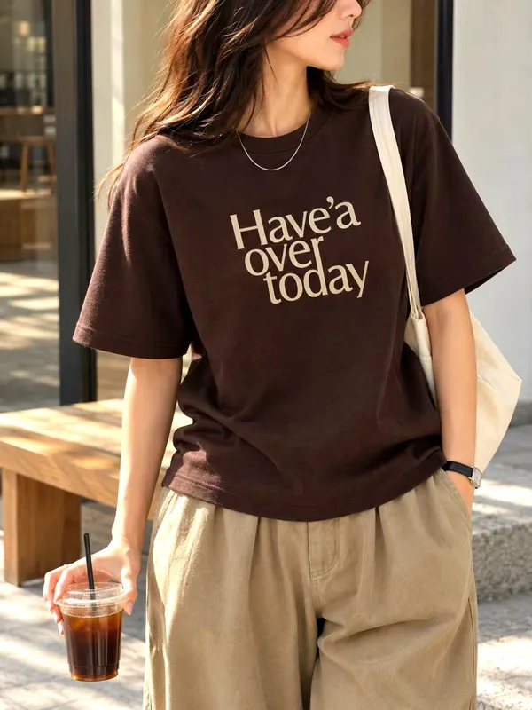 Fashionable Minimalist Letter Print T-Shirt, Comfortable Casual Style