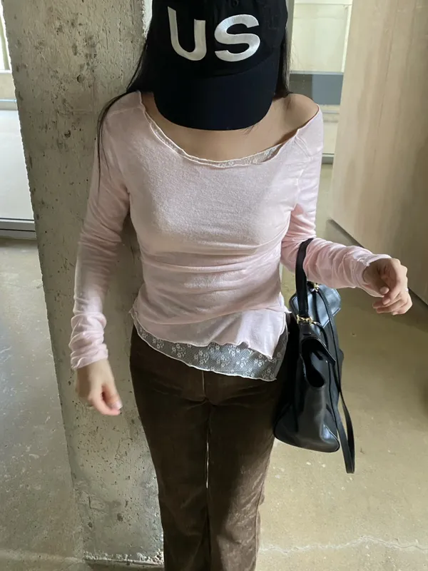 優雅蕾絲邊長袖上衣
