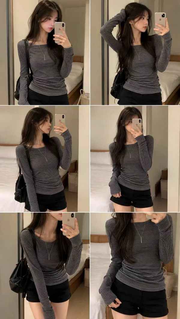 Fashionable Striped Women's Top, Comfortable and Breathable Long Sleeve