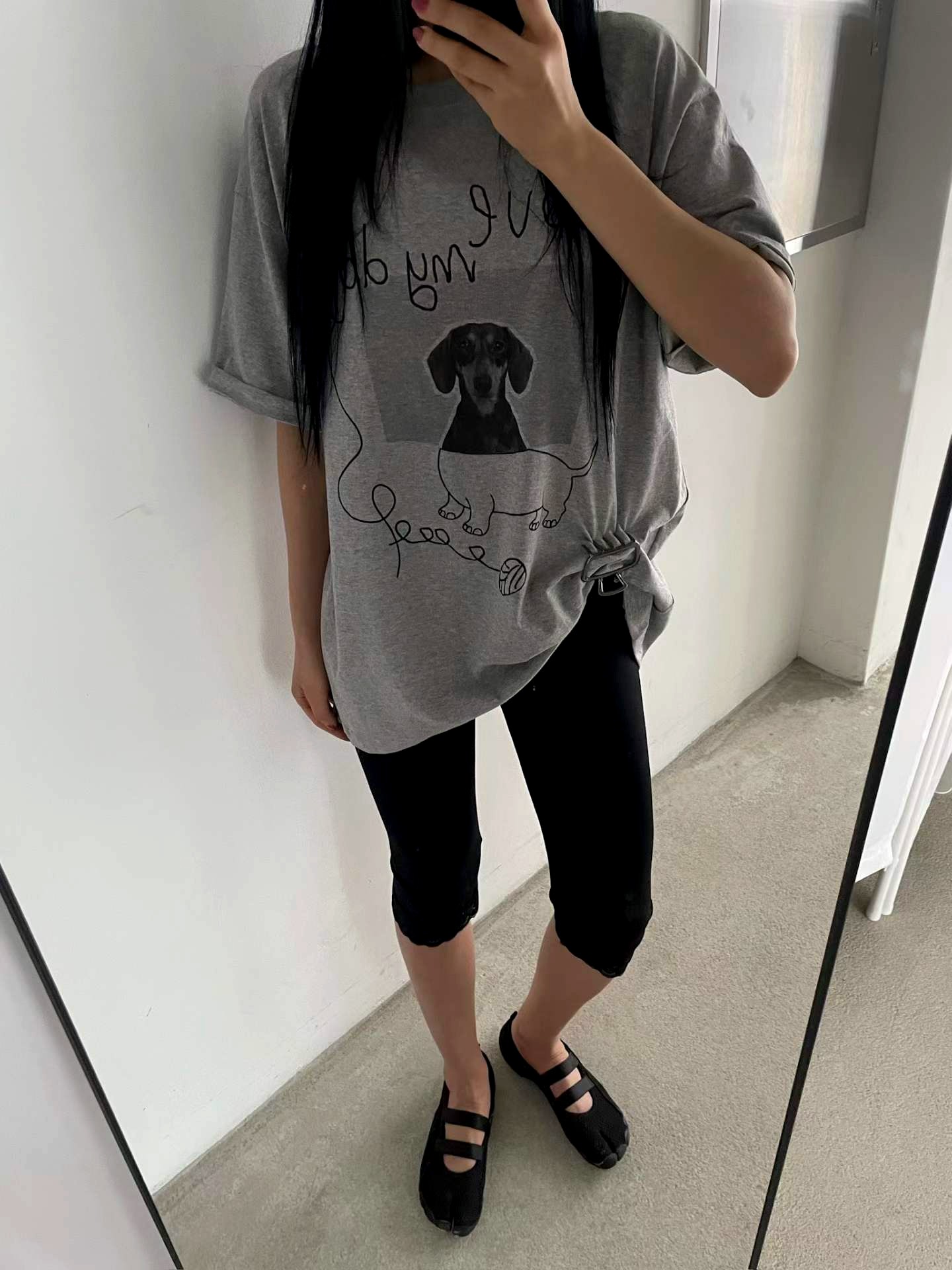 귀여운 강아지 패턴 루즈 티셔츠