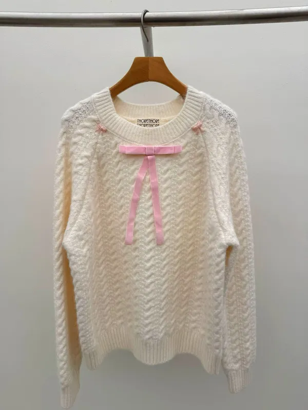 Sweet Pink Bow-Decorated Sweater