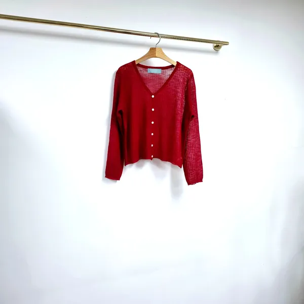 Stylish Red V-Neck Women's Top, Fresh and Breathable