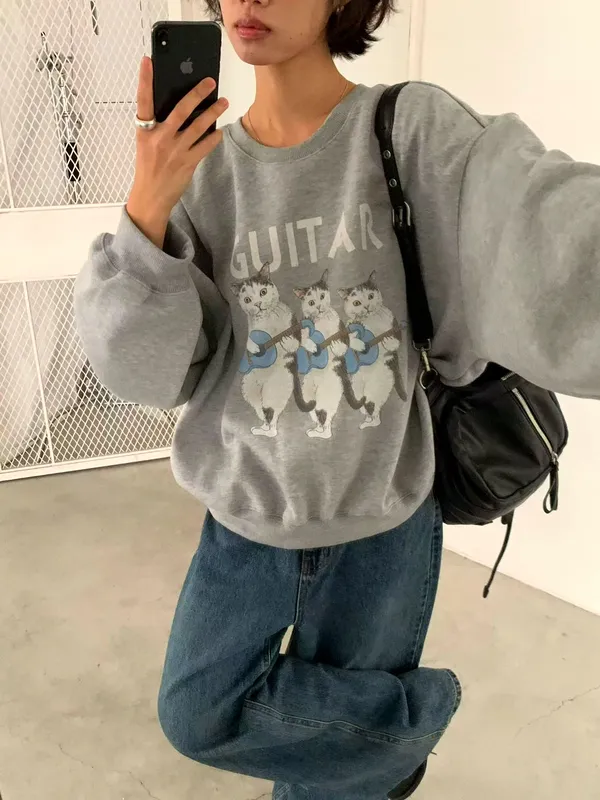 Cute Cat Pattern Loose Hoodie
