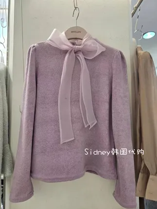 Elegant Purple Long Sleeve Shirt with Scarf Design