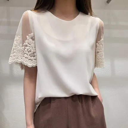 Elegant Lace Sleeve Shirt, Lightweight and Breathable, Perfect Match