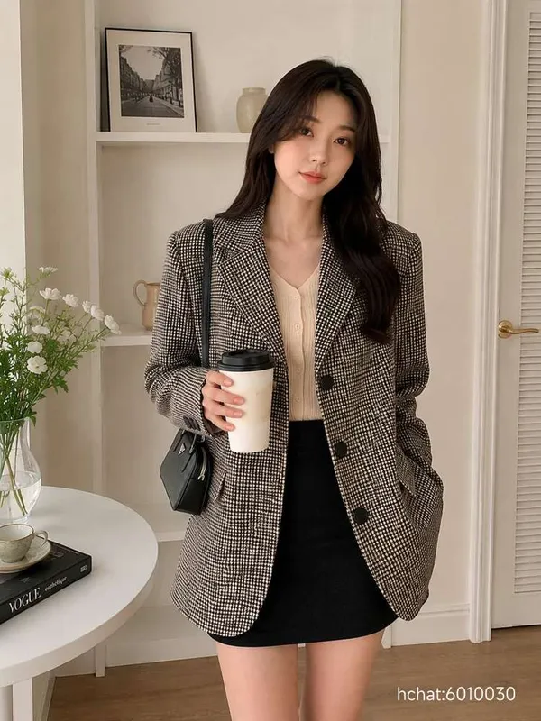 Classic Plaid Blazer Jacket, Fashionable and Versatile