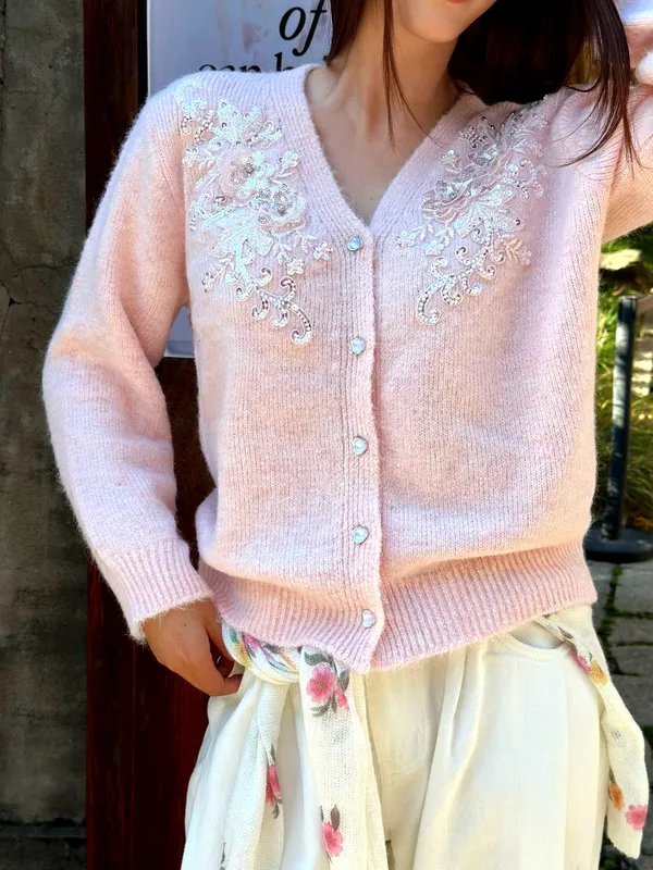 Elegant Embroidered V-Neck Cardigan for Women