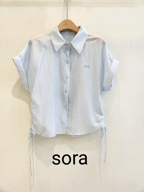 清新条纹短袖衬衫，舒适透气，夏季必备