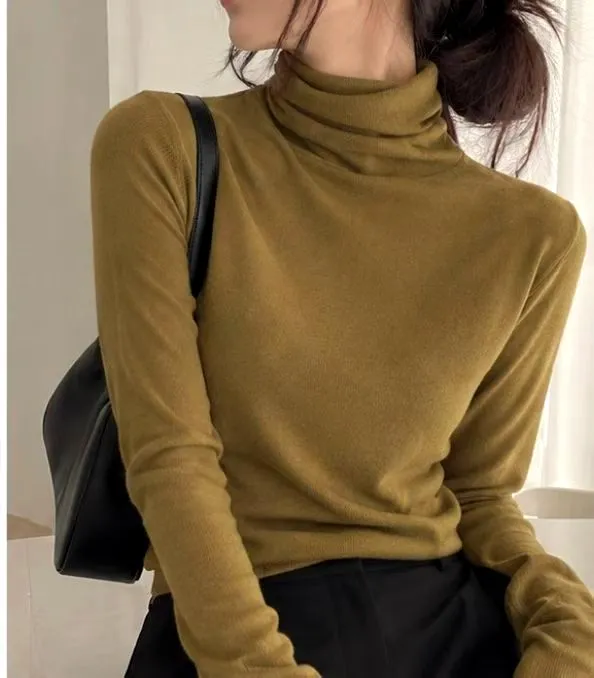 Stylish and Elegant High Neck Long Sleeve T-Shirt, Comfortable and Versatile