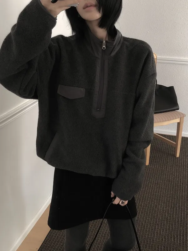 Fashionable Casual Women's Plush Zip-Up Top