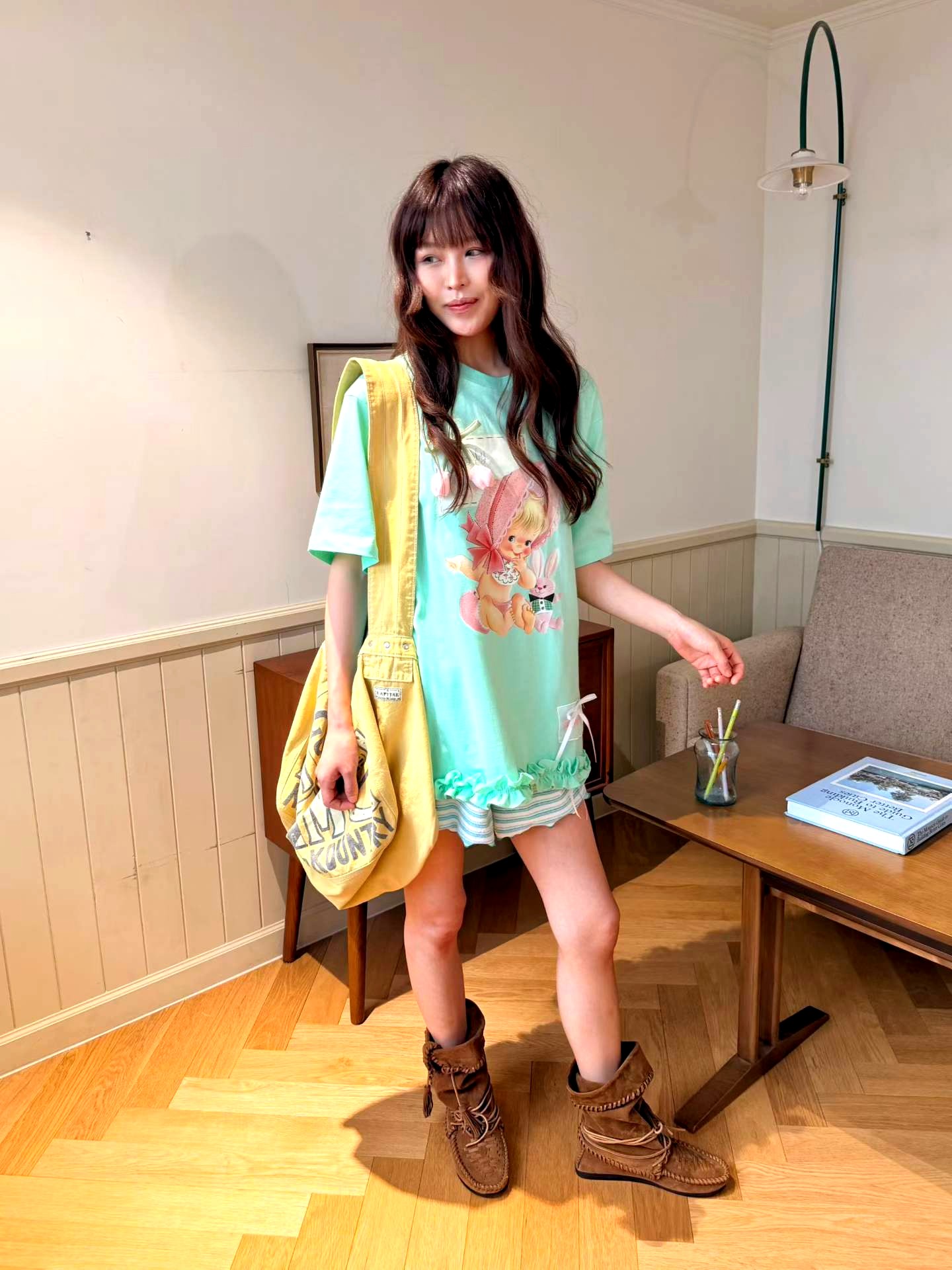 귀여운 만화 패턴 여성 상의, 상쾌하고 편안한 스타일