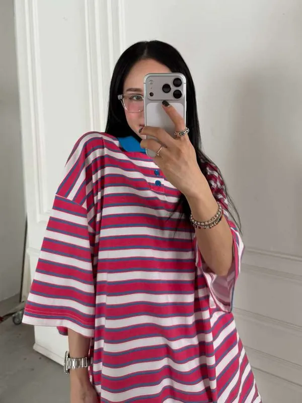 Stylish Loose-Fit Striped Short Sleeve T-Shirt for Casual Wear