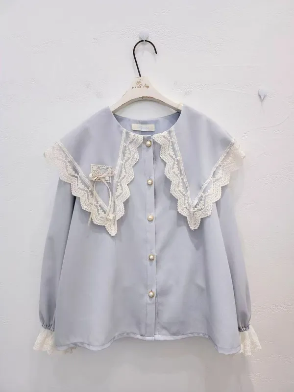 Elegant Lace Trim Women's Top in Fresh Blue Design