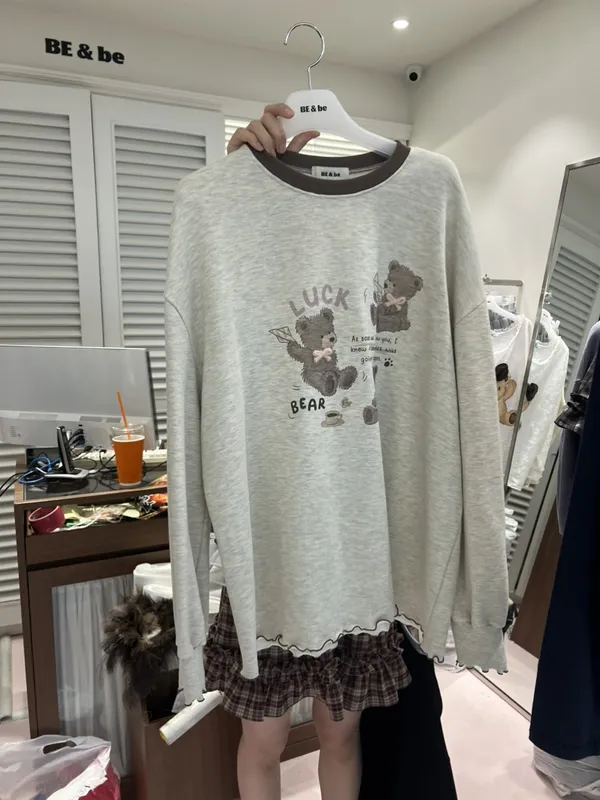 Cute Bear Pattern Long Sleeve T-Shirt, Comfortable Casual Style