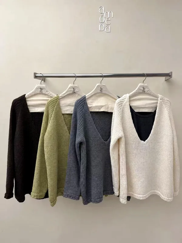 Loose V-Neck Knitted Sweater, Comfortable and Versatile, A Must-Have for Fall and Winter