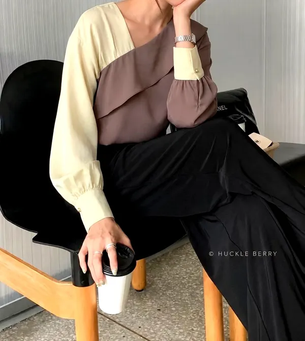 Stylish Color-blocked Shirt, Elegant Women's Top