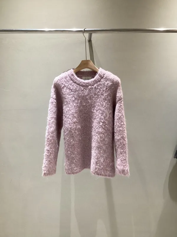 Soft Pink Plush Knit Sweater, Warm and Comfortable