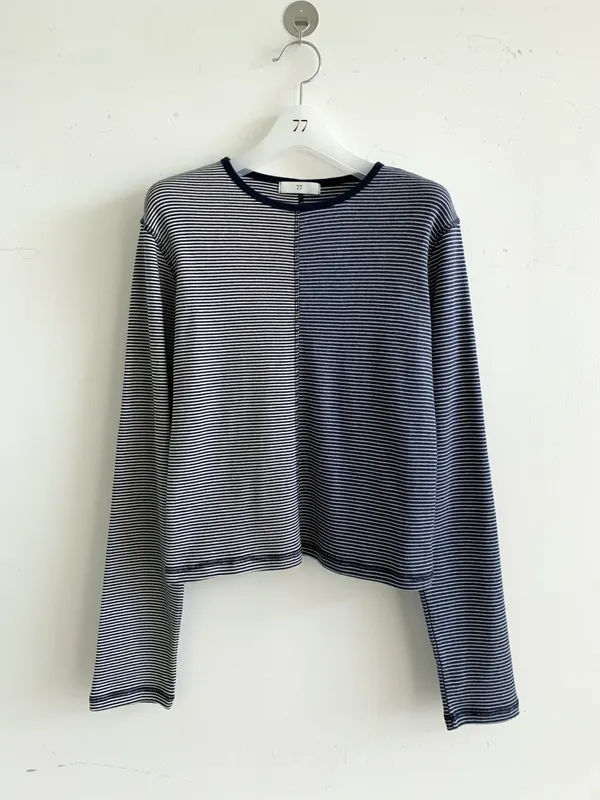 Striped Patchwork Long Sleeve T-Shirt, Fashionable Casual Style