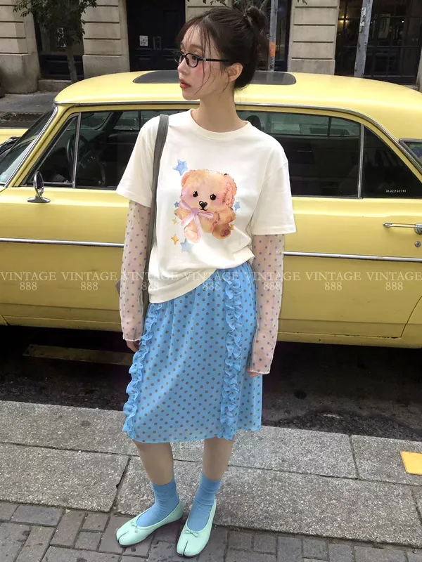 Cute Cartoon Pattern Women's T-Shirt, Comfortable Casual Style