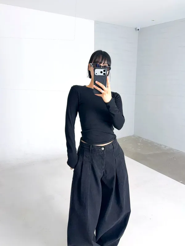 Minimalist Black Long Sleeve Top - Showcase Your Elegant Charm
