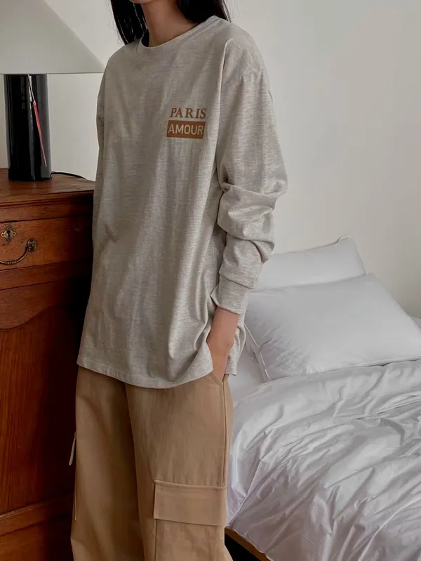 Paris Floral Loose Long Sleeve T-Shirt