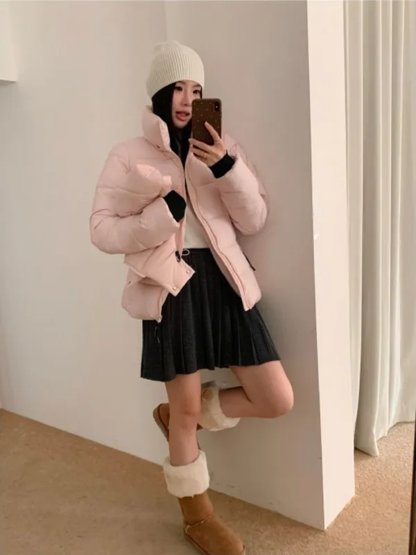 패셔너블한 따뜻한 핑크 다운 재킷, 가볍고 편안함
