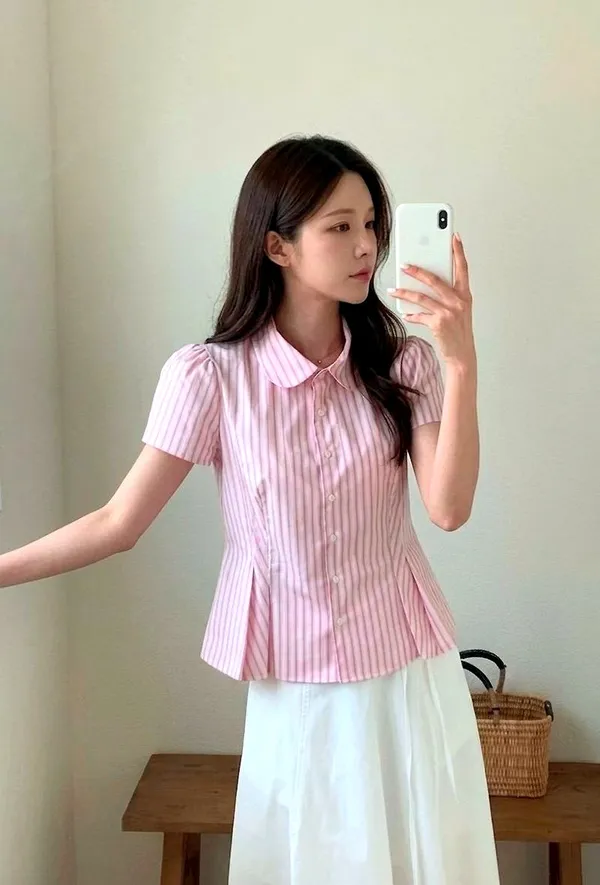 Minimalist Striped Short Sleeve Shirt - Fresh and Elegant