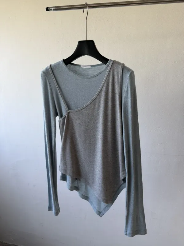 Fashionable Simple Color-blocked Long Sleeve T-shirt, Comfortable and Breathable
