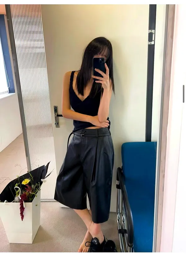 Stylish Casual Women's Shorts, Premium Leather, Versatile Design