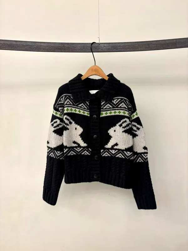 Cute Rabbit Pattern Knitted Sweater - Warm, Comfortable, and Stylish