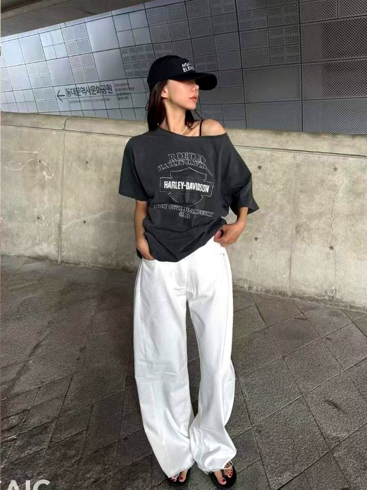 개성 있는 캐주얼 할리 모터사이클 그래픽 반팔 티셔츠