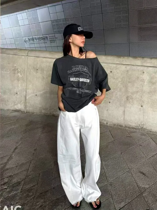 Trendy Casual Harley Motorcycle Graphic Short Sleeve Top