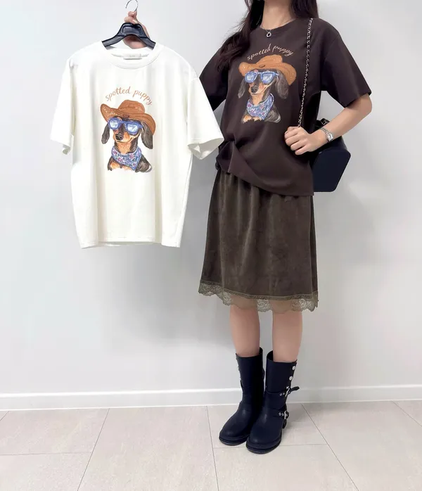 Cute Dog Pattern Short Sleeve T-Shirt, Comfortable Casual Style