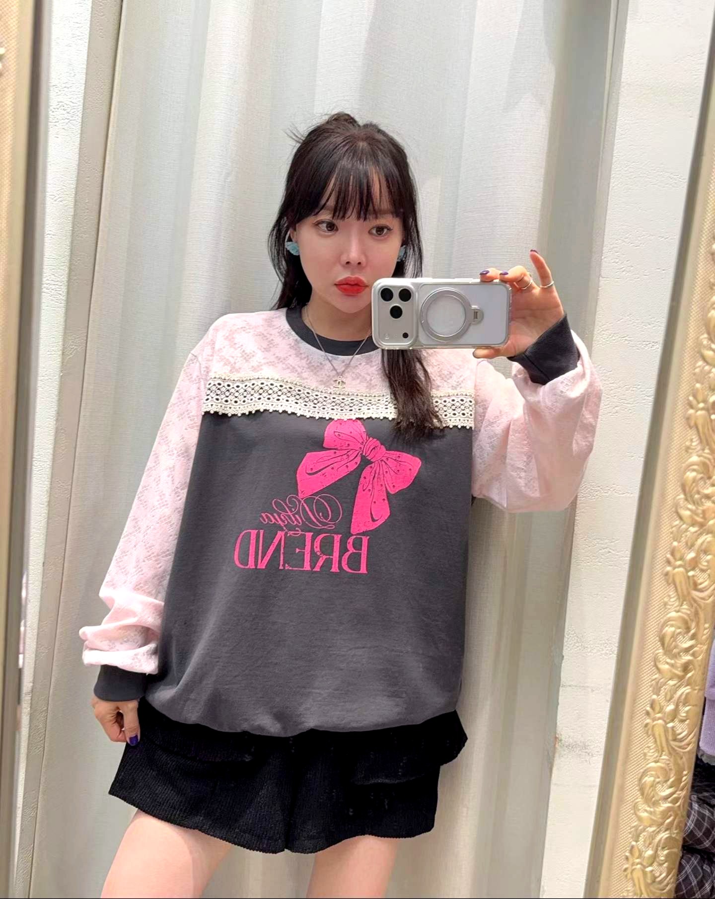 달콤한 스타일의 패치워크 후드티, 편안하고 패셔너블