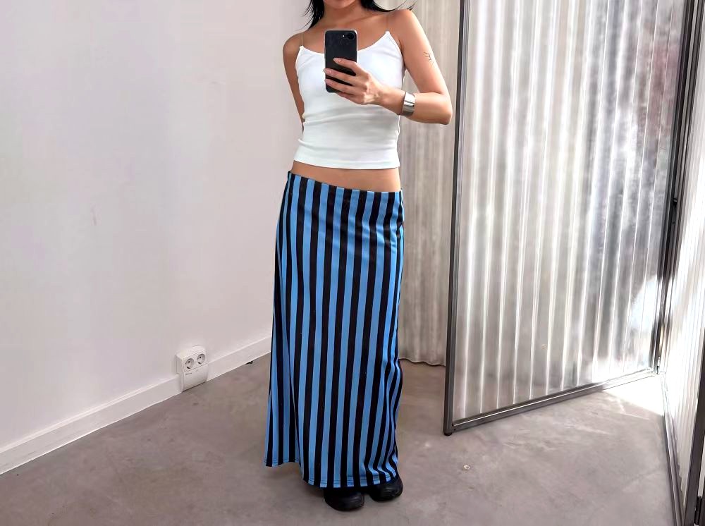 Fashionable Striped Maxi Dress, Showcasing Elegant Charm