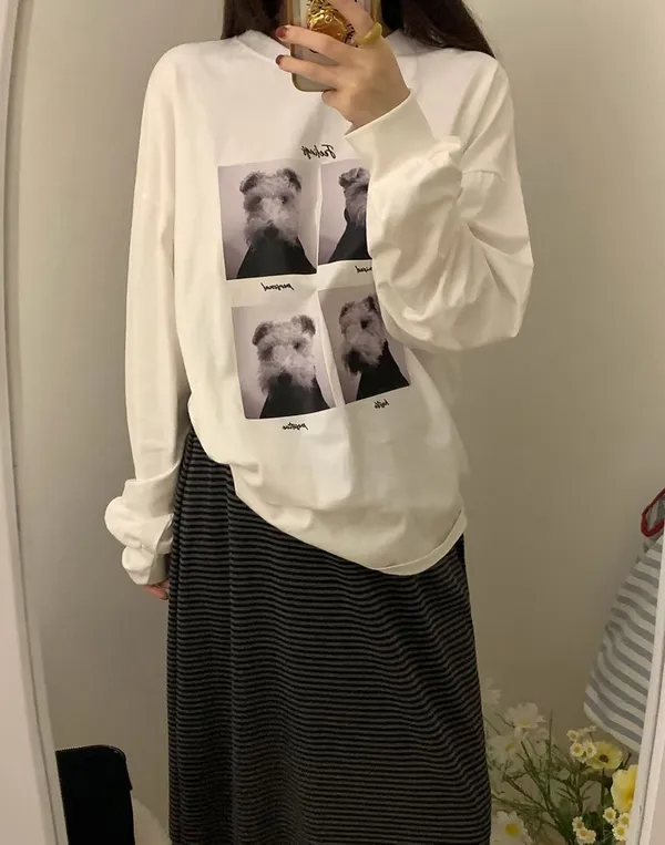 เสื้อยืดแขนยาวลายพิมพ์เฉพาะตัว, สไตล์สบายๆ