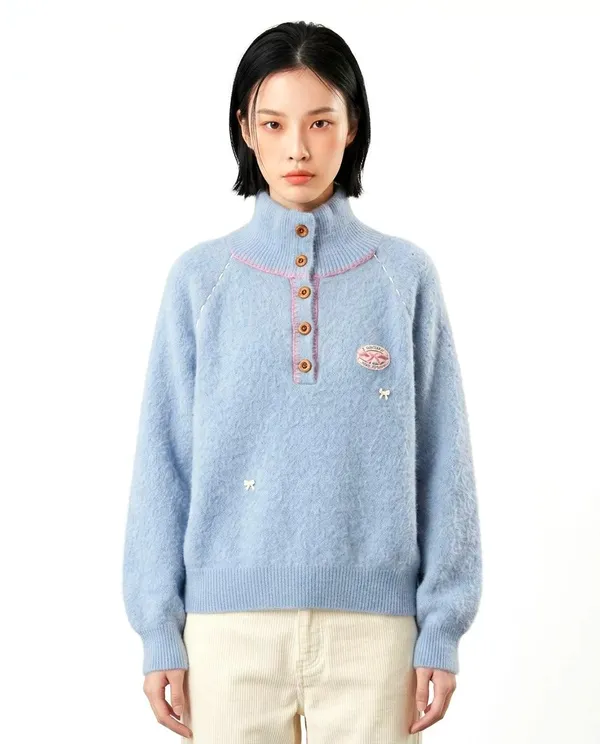 Warm and Comfortable Blue Turtleneck Sweater, Fashionable and Versatile