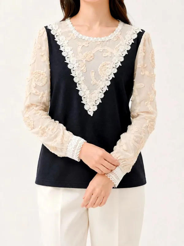 Elegant Embroidered Women's Top with Lace Design
