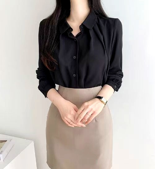 우아한 블랙 여성용 탑, 가볍고 통기성이 뛰어나며, 스커트와 완벽하게 어울림 - 신상품