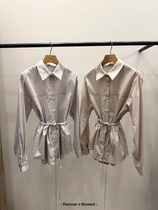 Stylish Striped Shirt with Elegant Waist Design